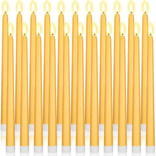 Image of Macarrie 24 Packs Flameless Taper Candles Battery Operated Fake 11 Inch Long Candlelight LED Flameless Candlesticks Flickering Tapered for Summer Fall Wedding(Yellow)