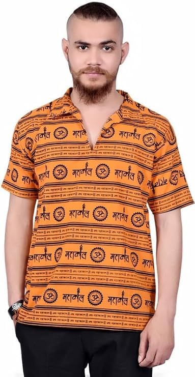 Ladies Haat Cotton Blend Men's Mahakal Om Printed Kurta, Half Sleeve, Regular Fit, Spread Collar-picture-23