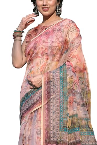 Image of MIRCHI FASHION Saree for Woman Organza Floral Printed | Lightweight Elegant Traditional Sari with Matching Blouse Piece