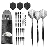 Dartpfeile mit Kunststoffspitze, Softdart Pfeile 19 Gramm, e Dart Pfeile 19g, Grün Blau Rot Schwarz Dart Shaft Flight Zubehör mit Tasche für Elektronische Dartscheibe, Softdarts