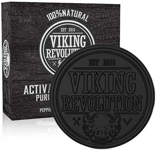 Viking Revolution Skin Cleaning Agent Activated Charcoal Soap for Men w/Dead Sea Mud, Body and Face, Cleanser,Cleansing Blackheads - Peppermint & Eucalyptus Scent 0.7 Fl Oz (Pack of 1)