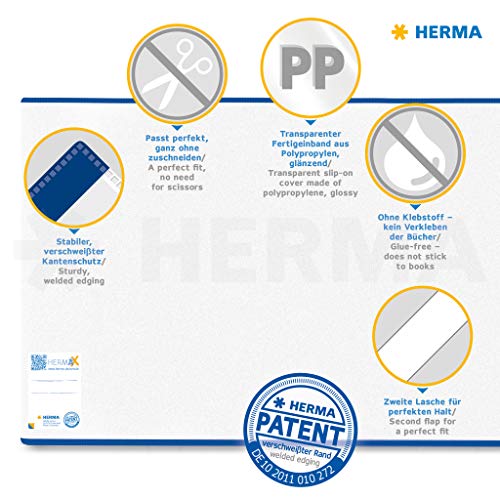 HERMA 7270 Buchumschlag 27 x 54 cm HERMÄX Classic, Buchhülle mit Beschriftungsetikett & Kantenschutz aus abwischbarer Polypropylen-Folie… – Ansicht 6
