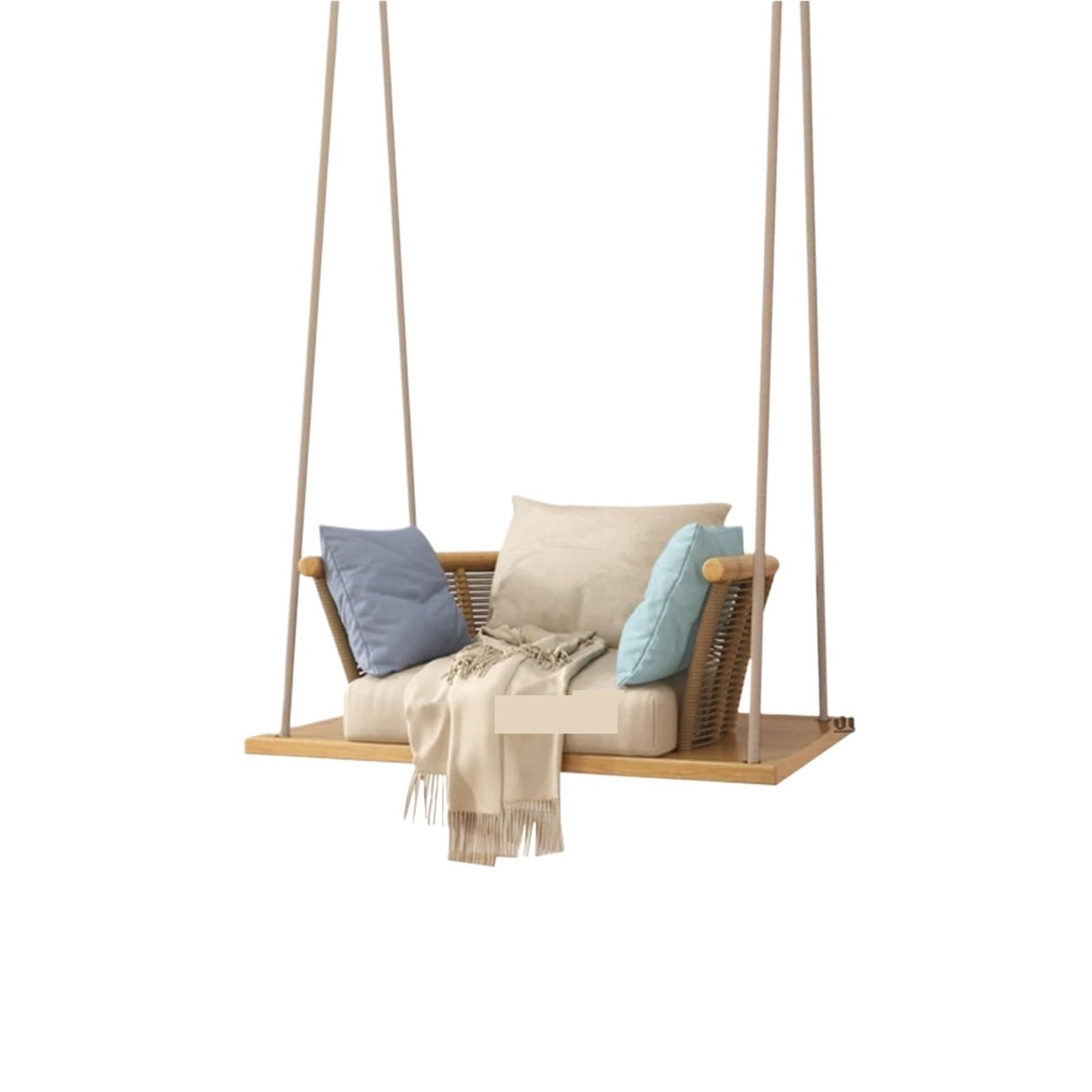Wooden Swing Bench Outdoor Solid Wood Patio Swings Chair Indoor Adult Hanging Rattan Balcony Lazy Swing Chairs Home Room Rocking(Single-Brown-khaki)