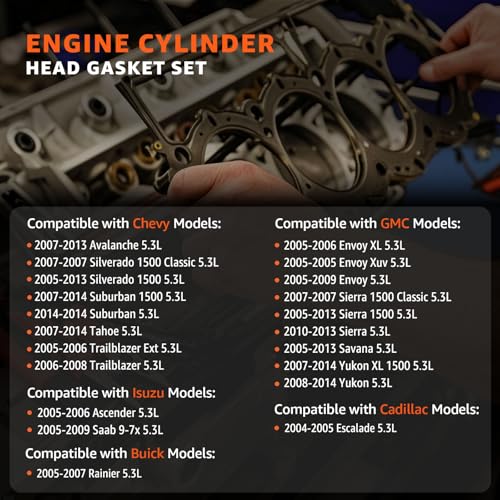 Image of Full Cylinder 5.3 Head Gasket Set Compatible with 2005-2014 Chevy Silverado 1500 Tahoe Avalanche Express Suburban for GMC Sierra Savana Yukon Envoy Escalade 5.3L LM7 L59 V8 Engine HS26191PT-1 CS9284