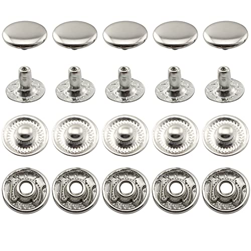 PZRT 10 Sets vernickelter Stahlverschluss Druckknopf Kappe Knopf 12,5 mm Schwerlast Druckknopf Druckknopf Kappe für Marine Boot Leinwand Tasche Leder DIY Handwerk Cover