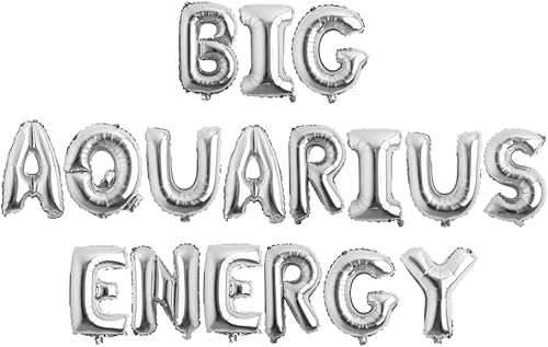 Ninalem's Party Pancarta plateada con globos energéticos de acuario grande, decoraciones de fiesta de cumpleaños, cumpleaños de acuario, letras de