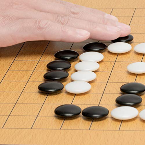 Image of Yellow Mountain Imports Beechwood Veneer (0.4-Inch) Etched Beginner's Reversible 9x9 /13x13 Go Game Set Board with Double Convex Melamine Stones - Classic Strategy Board Game (Baduk /Weiqi)