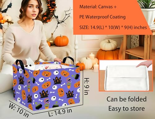 Image of Large Halloween Themed Candy Gift Boo Basket for Kids Baby Personalized Adults Storage Bin Fall Decor(Castle Eye Pumpkin)