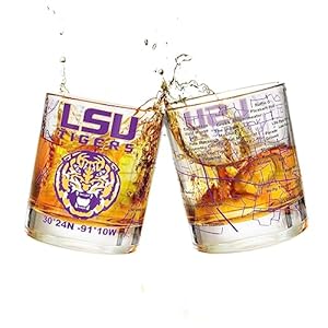 Greenline Goods – Louisiana State University Whiskey Glass Set (2 Low Ball Glasses) – Full Color LSU Logo & Campus Map – LSU Tiger Gift for College Grads & Alumni – College Cocktail Glassware