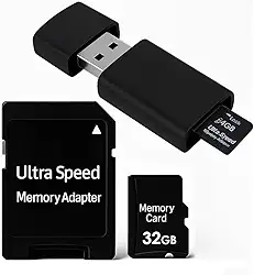 Cartão de Memória SD, 4GB a 128GB, Classe 10, Alta Velocidade, com Adaptador USB e SD, compatível Android e câmera (32GB)