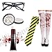 Zombie Schoolgirl Occhiali, Cravatta, Pittura Viso, Falso Sangue & Bloody Calze (Giallo/Nero)