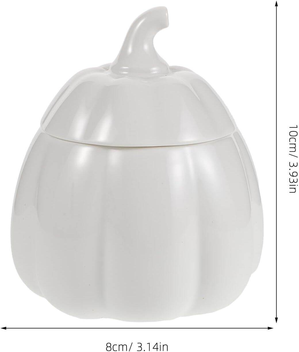 SOLUSTRE Pumpkin Bowl with Lid Ceramic Soup Serving Pot White Cute Halloween Pumpkin Jar for Home Thanksgiving Party Tableware