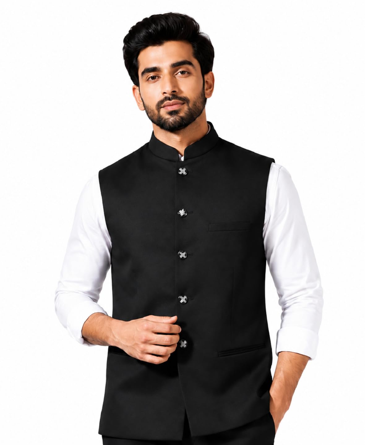 Men's Cotton Blend Solid Nehru Jacket Slim Fit Sleeveless Waistcoat Mandarin Collar 3 Pocket Ethnic Jacket for Wedding Party and Formal Wear-image-28