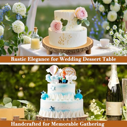 Rustic Wood Cake Stand - 11-13 Inch Wooden Slice with Legs for Elegant Wedding, Birthday, & Woodland-Themed Parties(1Pcs) - Image 6