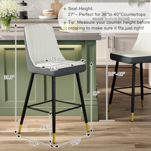 Image of 27'' Counter Height Bar Stools Set of 4 - Kitchen Island Stools with Back,Leather Barstools with Sturdy Metal Legs,Modern Counter Height Stools Ideal for Kitchen Island Pub Cafe