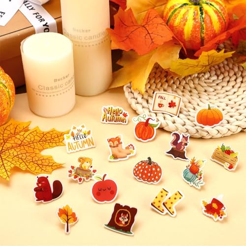 UPINS Fall Pins,60 Pcs Autumn Brooch Pins Acrylic Fall Leaves Squirrel Mushroom Hedgehog and Pumpkin Pins for Clothing Bags Hats Backpack and Gift Decorations4