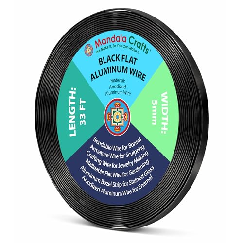 Image of Mandala Crafts 5mm Black Flat Aluminum Crafting Wire for Sculpting | 33 Feet, Anodized, Colored, Tarnish Resistant, Bendable, Flexible, for Jewelry Making, Bezel, Bonsai, Armature, Outdoor