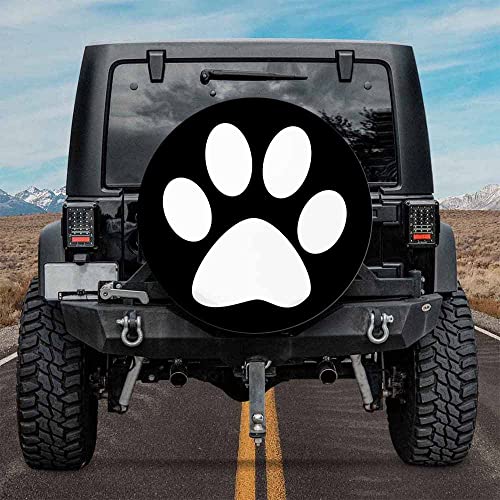 Image of IBILIU Dog Paw Print Spare Tire Cover,Pet Paws White and Black Tire Cover Wheel Protectors Weatherproof Universal Fit for Cars Trailer RV SUV Camper Truck - 15 Inch
