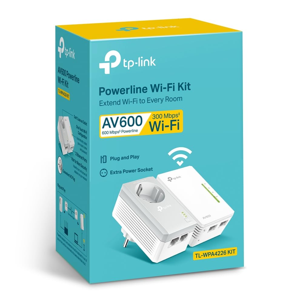 [Vecchio Modello] TP-Link TL-WPA4226KIT Powerline AV600 Wireless N, 300 Mbps, 2 Porte Ethernet e Presa Passante