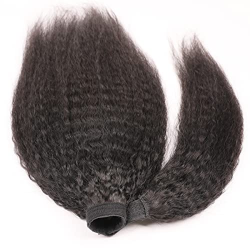 Natural Black Kinky Straight Ponytail Extension Human Hair For Black Women Afro Puff Wrap Around Real Human Hair Ponytails Extensions Hairpiece (14 Inch 100G, Kinky Straight Ponytail) #TOP3