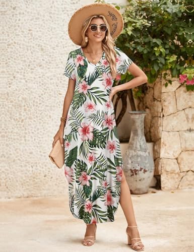 Image of JollieLovin Womens Plus Size Casual Summer Maxi Long Dress Short Sleeve T-Shirt Loose Sun Dress(L-5X)