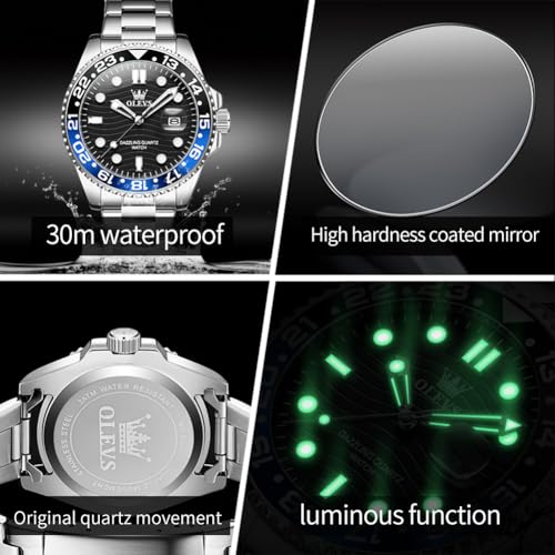 Image of OLEVS Multifunctional Chronograph Calendar Watch for Man Diamond Analog Moon Phases Wrist Watches Stainless Steel Waterproof Luminous Mens Watch