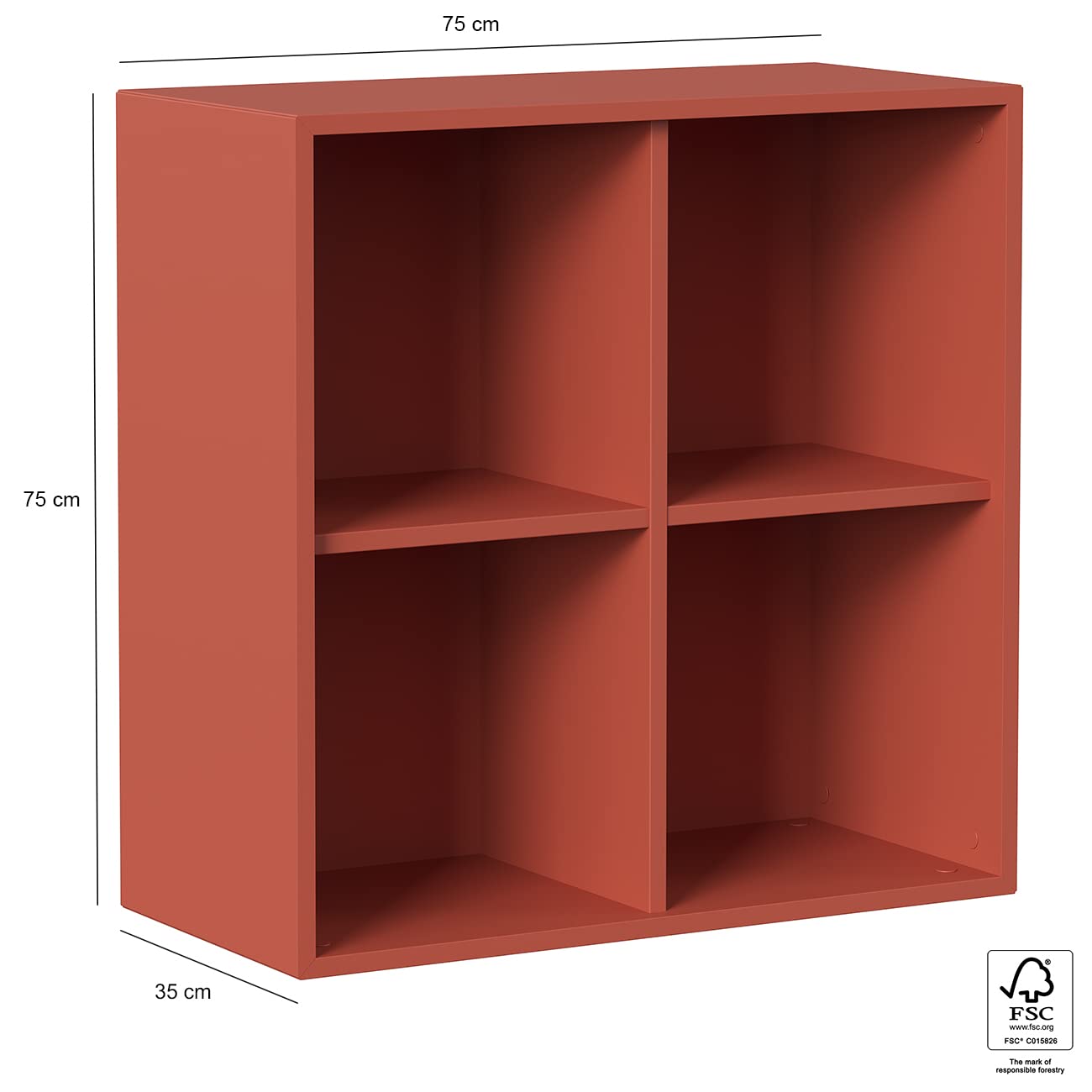 Iconico Home QBE Cubo da parete 4 vani a giorno, Ingresso, Soggiorno, Camera da letto, Cameretta ragazzi, Studio, 75x35xh75 cm, Corallo