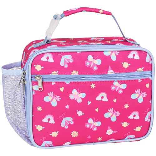 BrainyBees Lunch Bag for Girls - Insulated Kids Lunch Box Reusable Girls Lunchbox with Water Bottle Holder Toddler Lunch Tote Bag for School Daycare,...