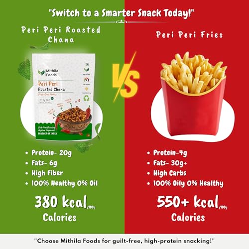 Image of MITHILA FOODS 250g Peri Peri Roasted Chana | Spicy Desi Chickpeas | Whole with Skin | Crunchy Vegan Gluten-Free High Protein SMART Snack | Authentic Bihari Bhuna Chana Snacks Fiery Peri Peri Flavor