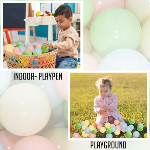 Image of Amazon Brand - Jam & Honey | 150 Multicolour Plastic Balls for Kids (6cm)| Fun Balls | Exercise & Fitness Non-Toxic, Soft and Safe | for Kids 12 Months + | Multicolor