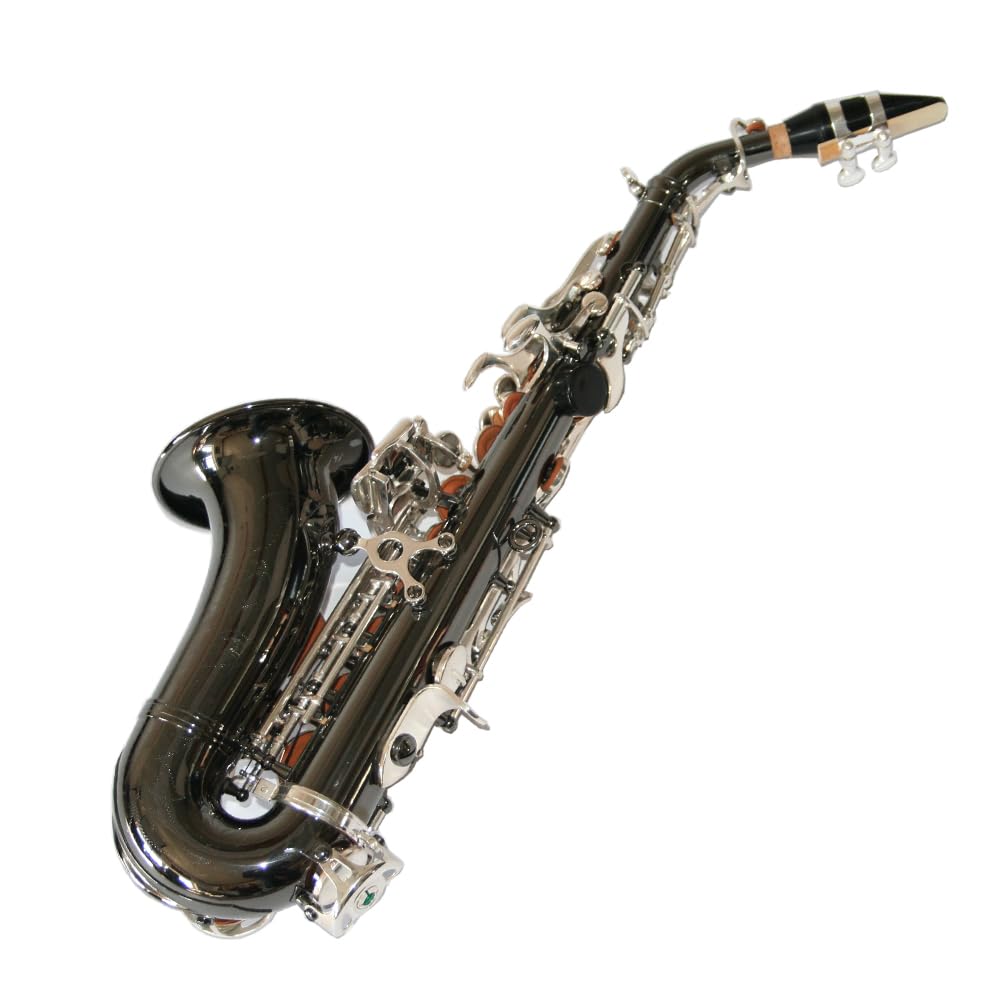 Saxofón soprano curvado, latón, negro cromado con estuche