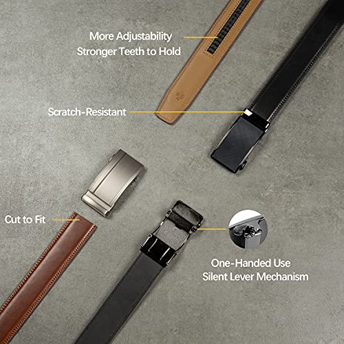 Image of Founders & C Men's Ratchet Belt 1 3 /8 inch,Leather Dress Belt Adjustable with Click Sliding Buckle Trim to Exact Fit