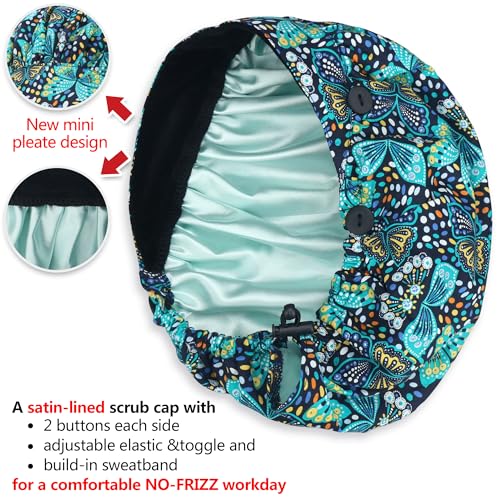 Image of ABAMERICA Bouffant Caps with Button and Sweatband, Adjustable Scrub Caps for Women Men, One Size Multi Color
