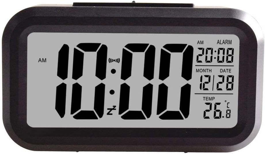 ShowTopCreative Smart Nightlight Digital Alarm Clock,ShowTop Bedside Desk Table Electronic Clock Battery Operated Mute Luminous Alarm Clock with Adjustable Light for Kids Students, Black