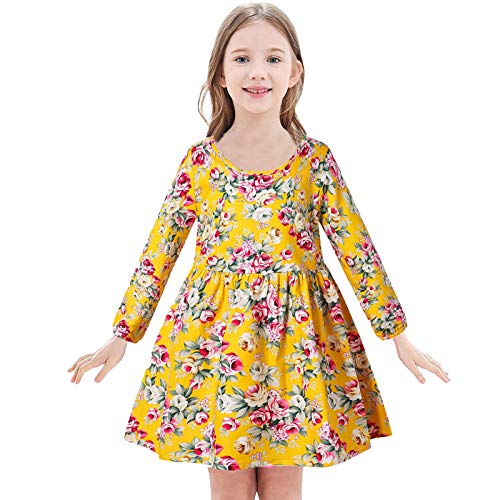Girls Spring Fall Floral Princess Dress Long Sleeve Round Neck Dresses for Toddler Kids Holiday Hiking Dress2