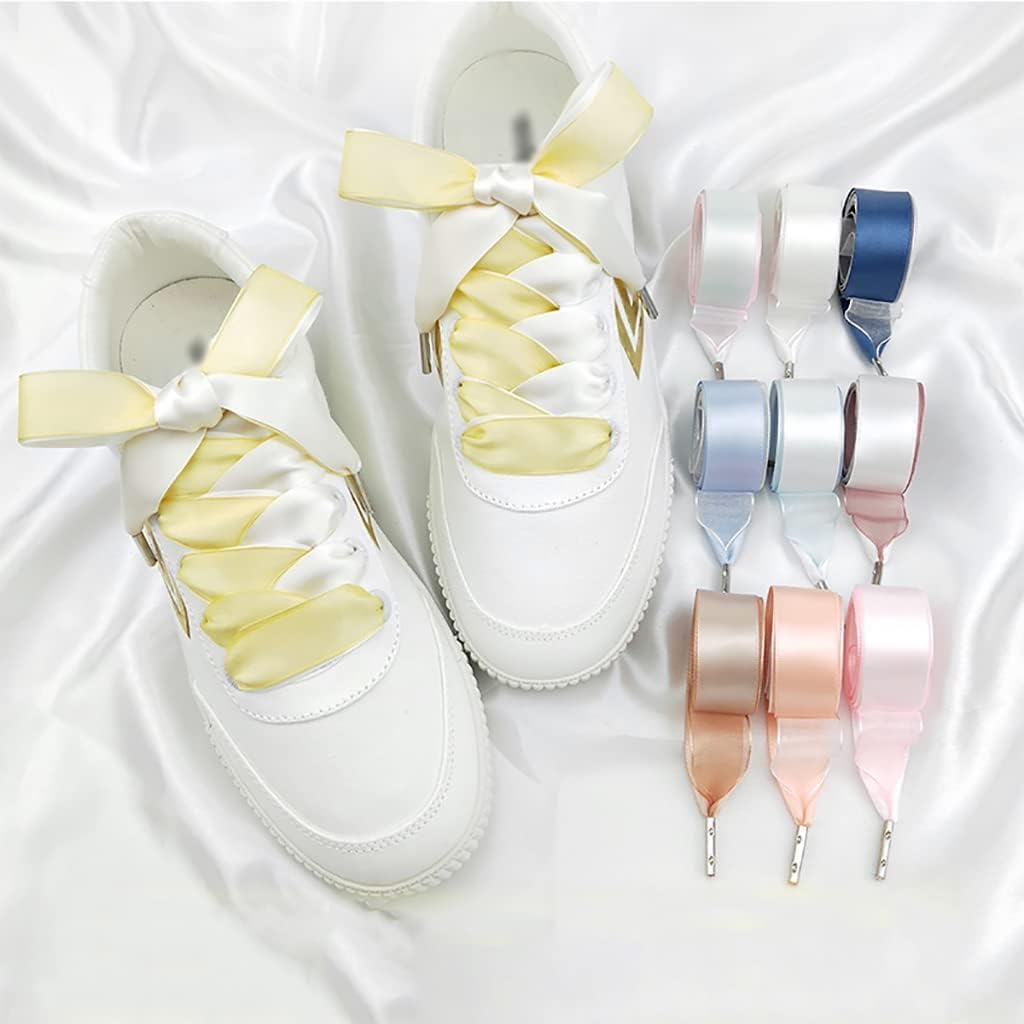 Cordones elásticos para zapatos, cordones de satén de doble capa de satén para zapatos deportivos, cordones planos de satén de seda plana de 2 cm de ancho, cordones de satén de seda suave y anchos