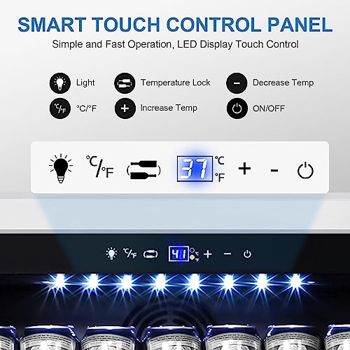 Image of Tylza 24 Inch Beverage Refrigerator, 190 Can Capacity, Glass Door, Advanced Cooling Tech, Ideal for Beer, Soda, or Wine, Quiet Operation