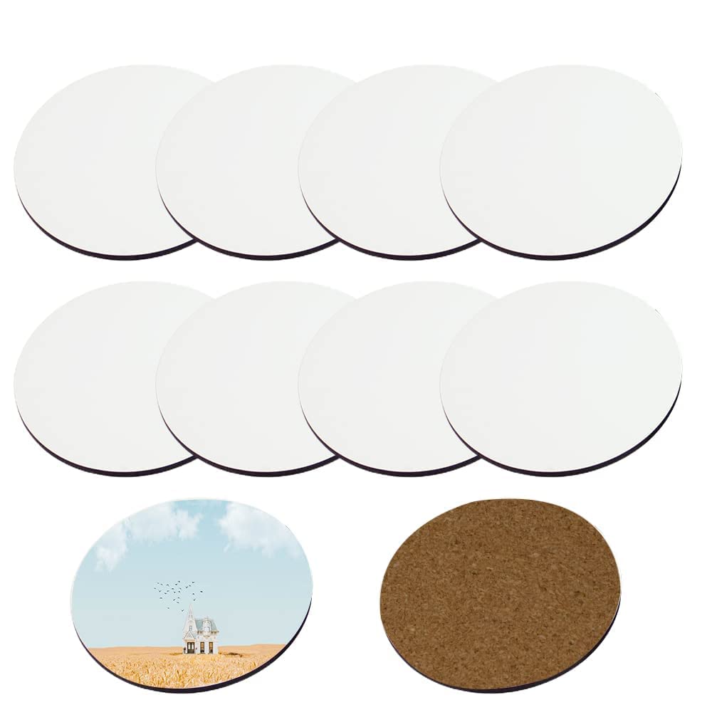 MR.R 10 Pieces Sublimation Blanks Round Cup MDF Coasters, Raw Wood Back Hardboard Sublimation Coasters Blanks,Absorbent Heat Transfer Cup Coasters for Drinks, Party Supplies Coasters and DIY Craft