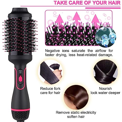 Hair Dryer Brush, Hot Air Brush for Fast Drying, Hair Dryer and Styler for Salon Results, Negative Ionic Curler Straightening Comb, 4 in 1 Hot Air Styling Brush (Black Red) - Image 3
