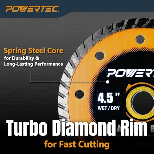 Image of POWERTEC 4-1 /2 inch Turbo Diamond Saw Blade for Angle Grinder, Diamond Blade for Cutting Concrete, Granite, Brick, Paver, Roofing Tile, 4.5 inch Diamond Blades for Wet /Dry Cutting, 3 Pack (14005-P3)