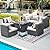 RADIATA PE Wicker Patio Furniture Set Sectional High Back Large Size Sofa Sets with Propane Fire Pit Table 55000 BTU Balcony Rattan Lounge Conversation Sets for Outdoor (7 Pieces,Light Gray)