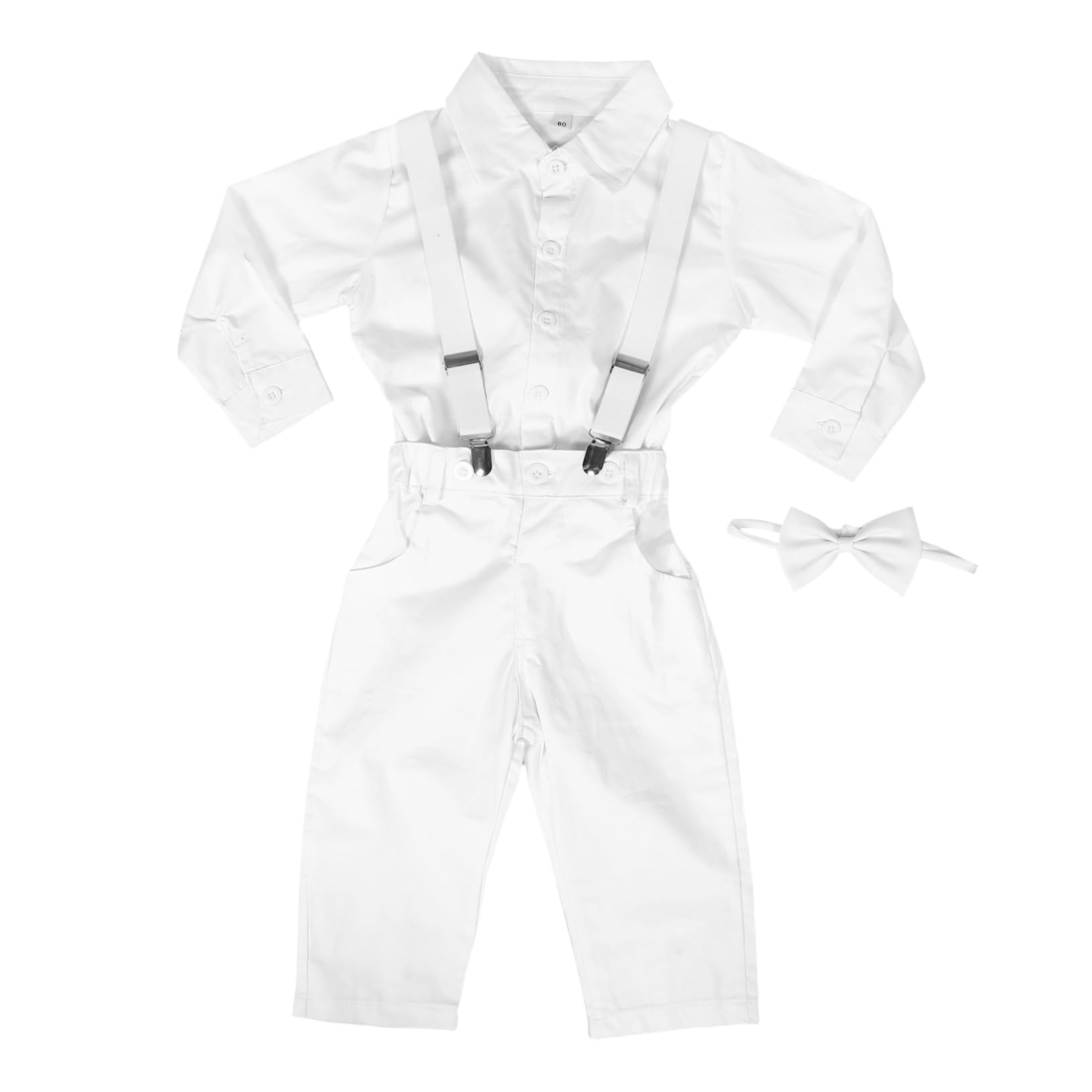 FOMIYES de Manga Larga con Pajarita y Pantalones con Tirantes Ropa de Caballero para Bautizos y Celebraciones