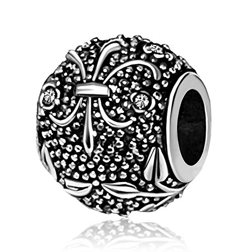 Fleur De Lis Flower Charm Birthday Birthstone Womens Beads Charms for Bracelets Family Grandma Mother Thanksgiving Christmas