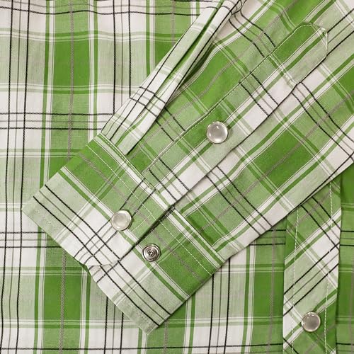 Dubinik® Pearl Snap Shirts for Men Long Sleeve Western Shirts for Men Vintage Casual Plaid Shirt Cowboy Shirts for Men3