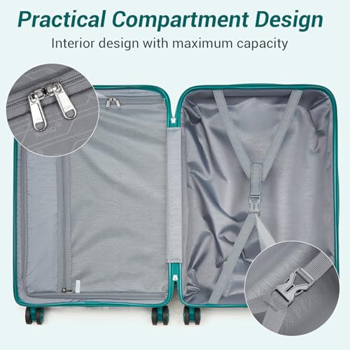 Image of Kono Carry On Luggage 24 Inch Checked-Medium Hard Shell Travel Trolley 4 Spinner Wheels Lightweight Polypropylene Suitcase with TSA Lock, Turquoise