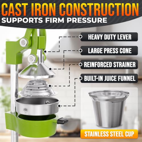 Image of Cast Iron Juicer Hand Press, Heavy-Duty Squeezer (Green)