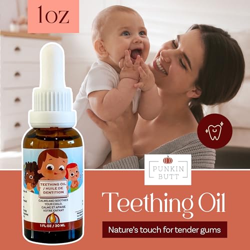 punkin butt teething oil for babies amber glass bottle with dropper natural teething relief for babies herbal infusion with chamomile clove amp peppermint daily use 1oz