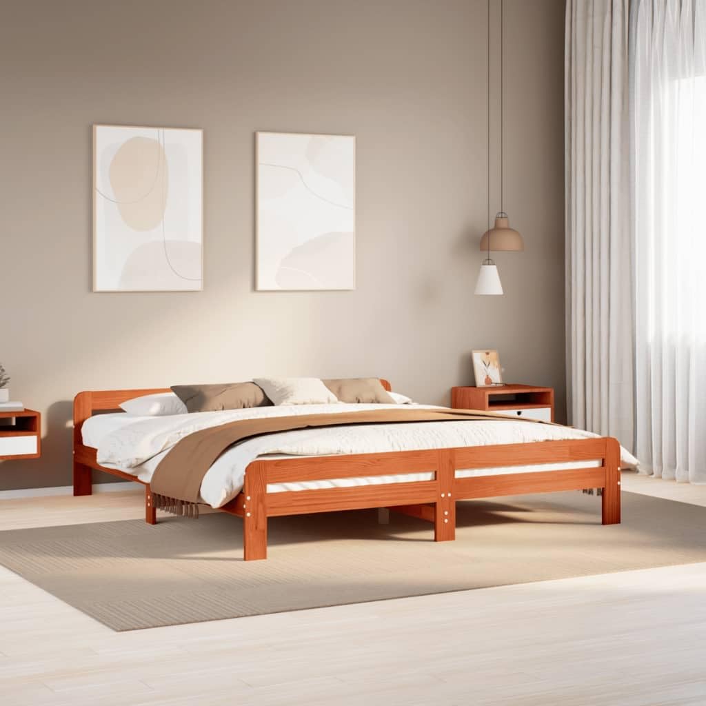 Furniture Item Home Bettgestell ohne Matratze Wachs braun 180x200 cm Super King Size Massivholz Kiefer Möbel