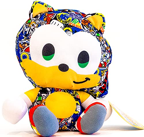 Sonic The Hedgehog Super Hero Plush Toys Big Head Sticker Bomb / Sonic Action Figure Heroes Stickerbomb Plush Toy Stuffed Animal for Kids by WGR (Sonic 10-inch)