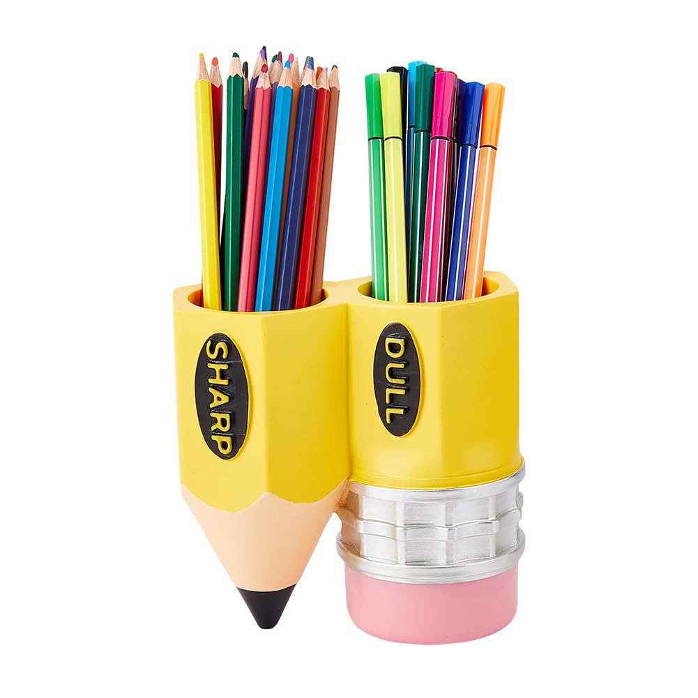 DICOSMETIC 1Pc Sharp Dull Pencil Holder Resin Dispenser Pencil Storage Pencils Shaped Pen Holder 5.67x3.23x5.87 Inch Yellow Pen Holders Organizer for Back to School Teacher Home Desk Office